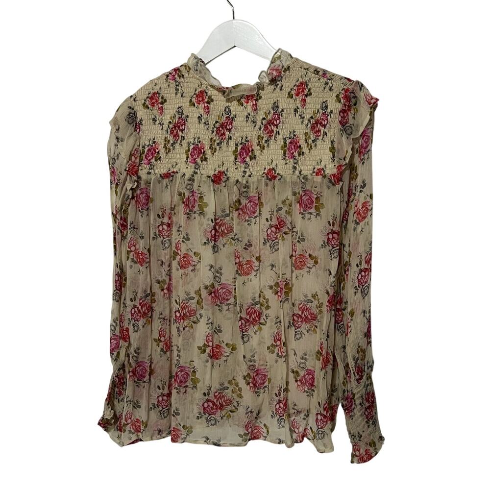 Sundance Small Amelia Floral Sheer Blouse Bohemian Ruffled Sleeves Button-up - Picture 3 of 13